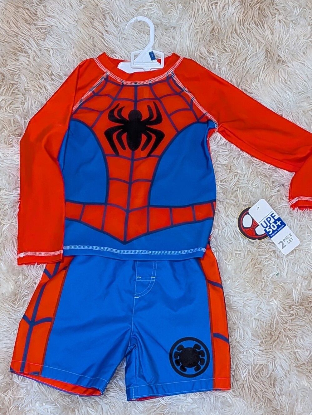 NWT, Marvel Brand, Spider-Man, 2pc,UPF Rash Guard/Swim Trunks-2T Or 3T